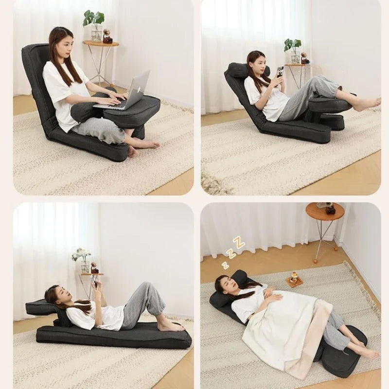 Canapé Lit Paresseux 4-en-1 Ajustable - Chaise Longue Pliable à 15 Positions avec Oreiller