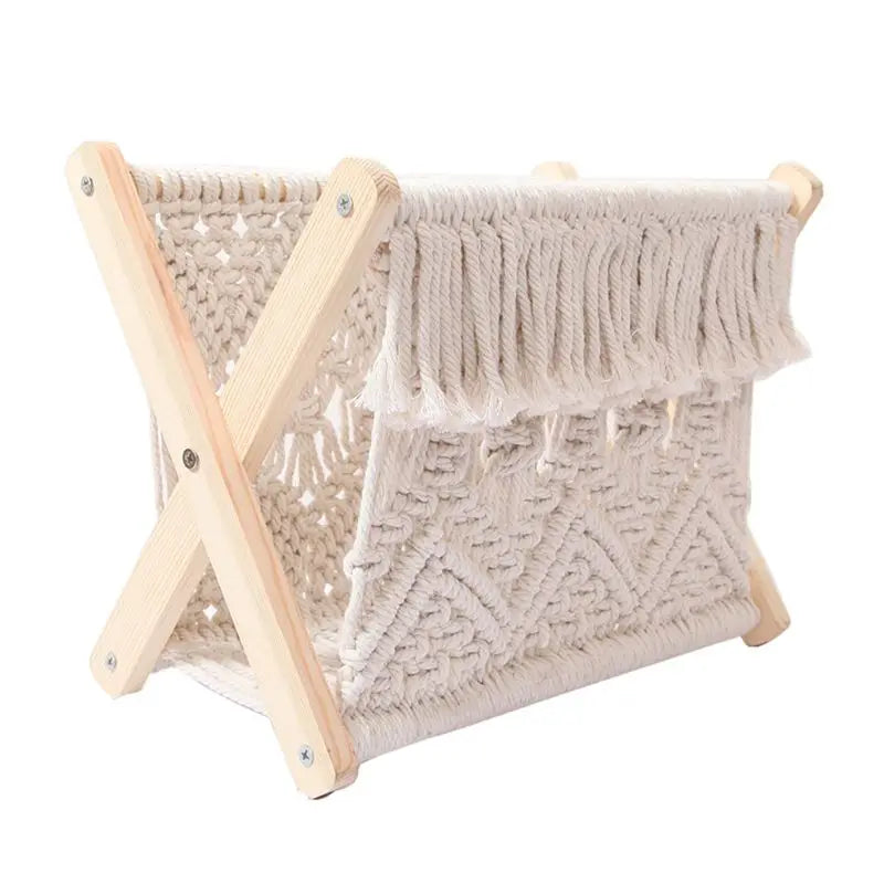 Panier de Rangement en Coton Tissé Nordique - Porte-Magazines Bohème Macramé