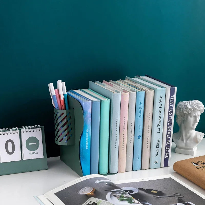 Serre-Livres Rétractables avec Porte-Stylos - Support de Livres Ajustable pour Bureau