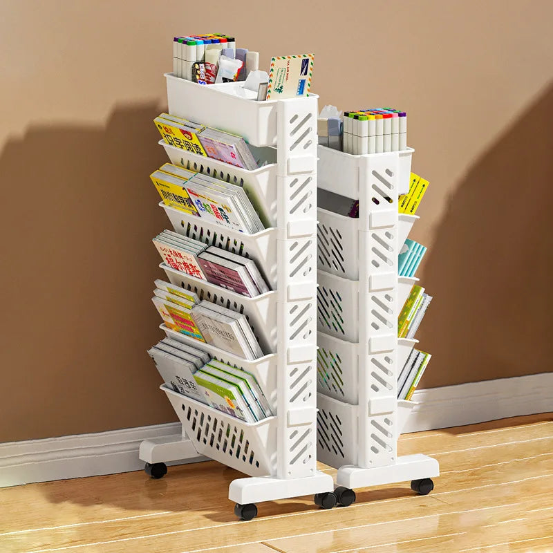 Multi-Level Wheeled Bookcase - Storage Basket