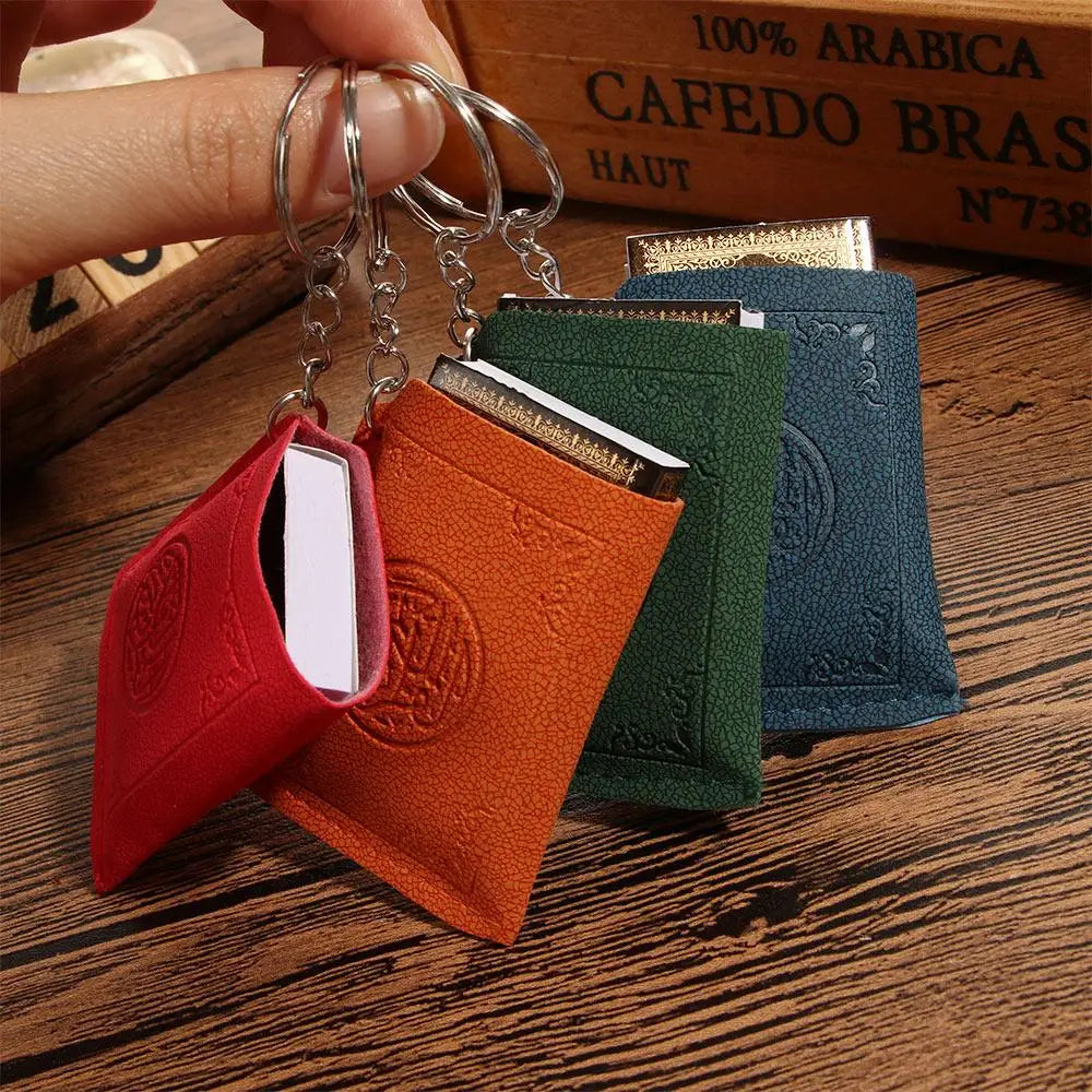 Mini Islamic Muslim Ark Quran Key Chain Ring Car Bag Purse Real Paper Can Read Pendant Charm Religious Christian