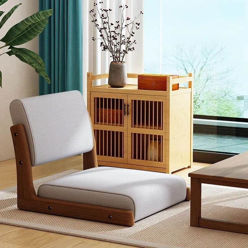 Chaise de Sol Tatami Style Japonais - Siège en Bois Massif avec Dossier Moelleux