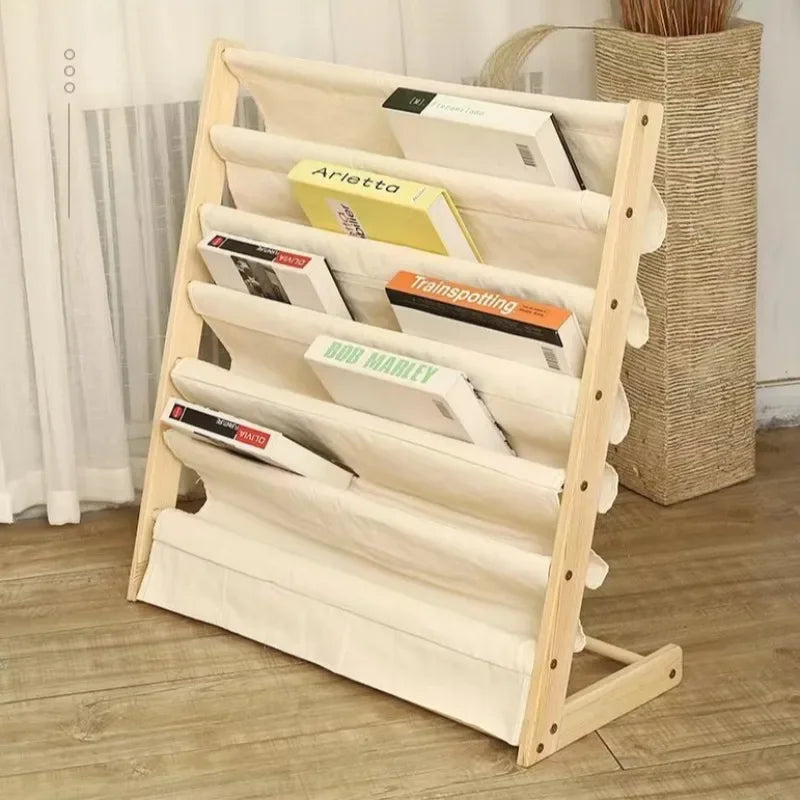 Solid Wood Storage Bookcase for Children - Multi-Level and Mobile