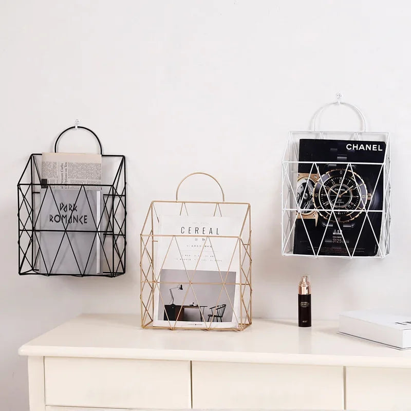 Nordic Metal Storage Basket - Desk Organizer for Magazines and Newspapers