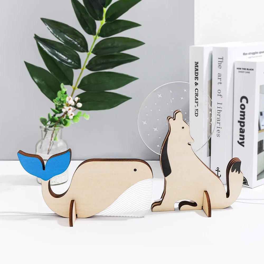 Veilleuse LED Animaux en Bois et Acrylique - Requin