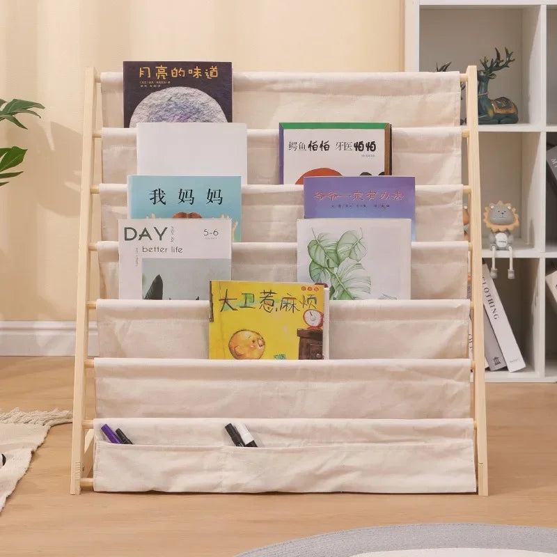 Bibliothèque de Rangement en Bois Massif pour Enfants - Multi-niveaux et Mobiles