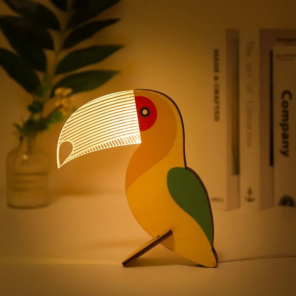 LED Night Light Animals in Wood and Acrylic - Toucan