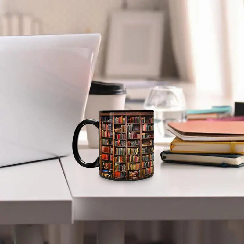 Mug en Céramique à Motif Étagère de Livres - Tasse de Bibliothèque