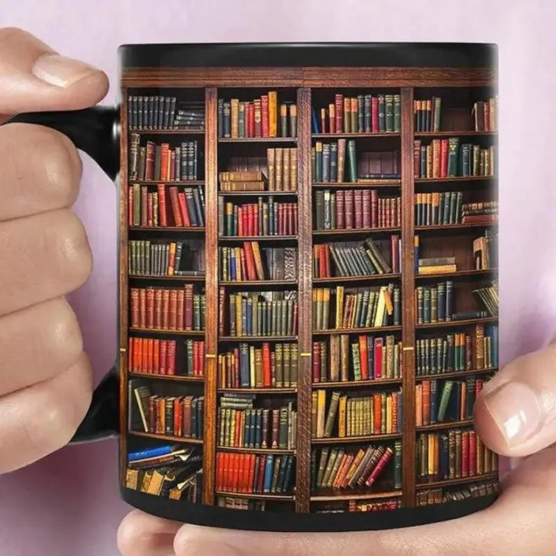 Mug en Céramique à Motif Étagère de Livres - Tasse de Bibliothèque