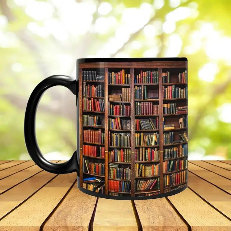 Mug en Céramique à Motif Étagère de Livres - Tasse de Bibliothèque