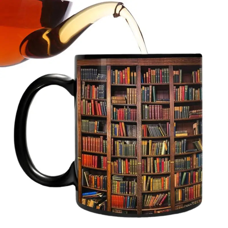 Mug en Céramique à Motif Étagère de Livres - Tasse de Bibliothèque