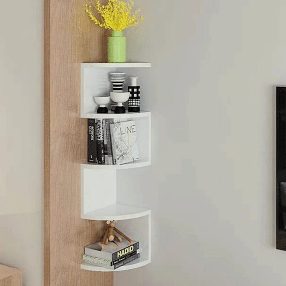 Zigzag 5-Tier Wooden Corner Wall Shelf