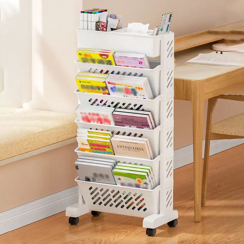 Multi-Level Wheeled Bookcase - Storage Basket