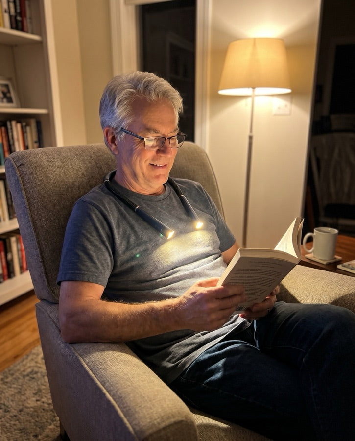 Cliente Lectura Land lisant avec sa lampe